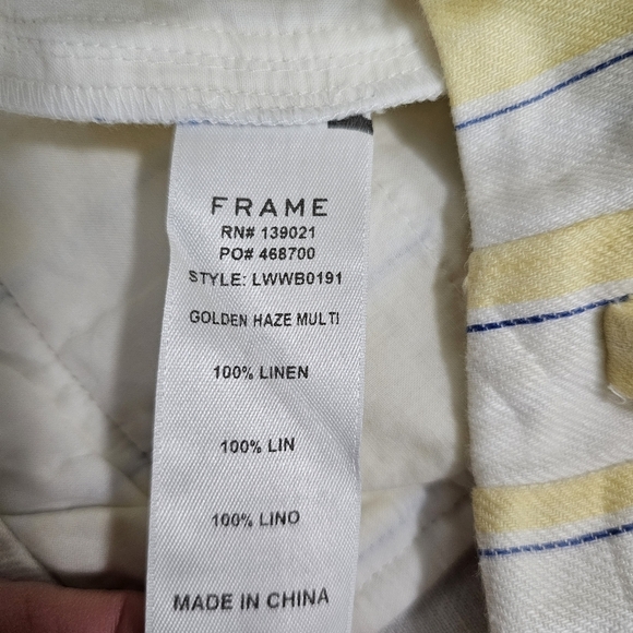 FRAME Women's butter Yellow Haze Striped Belted Linen Breathable  Shorts Size 12 - Picture 6 of 10